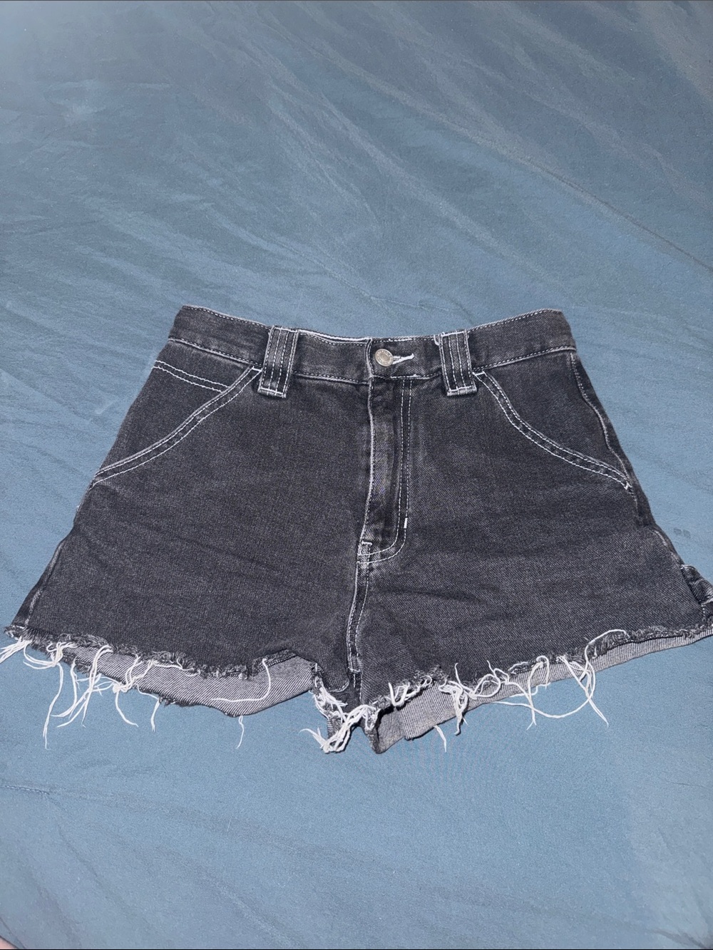 PacSun Black High-Rise Frayed Hem Denim Shorts
